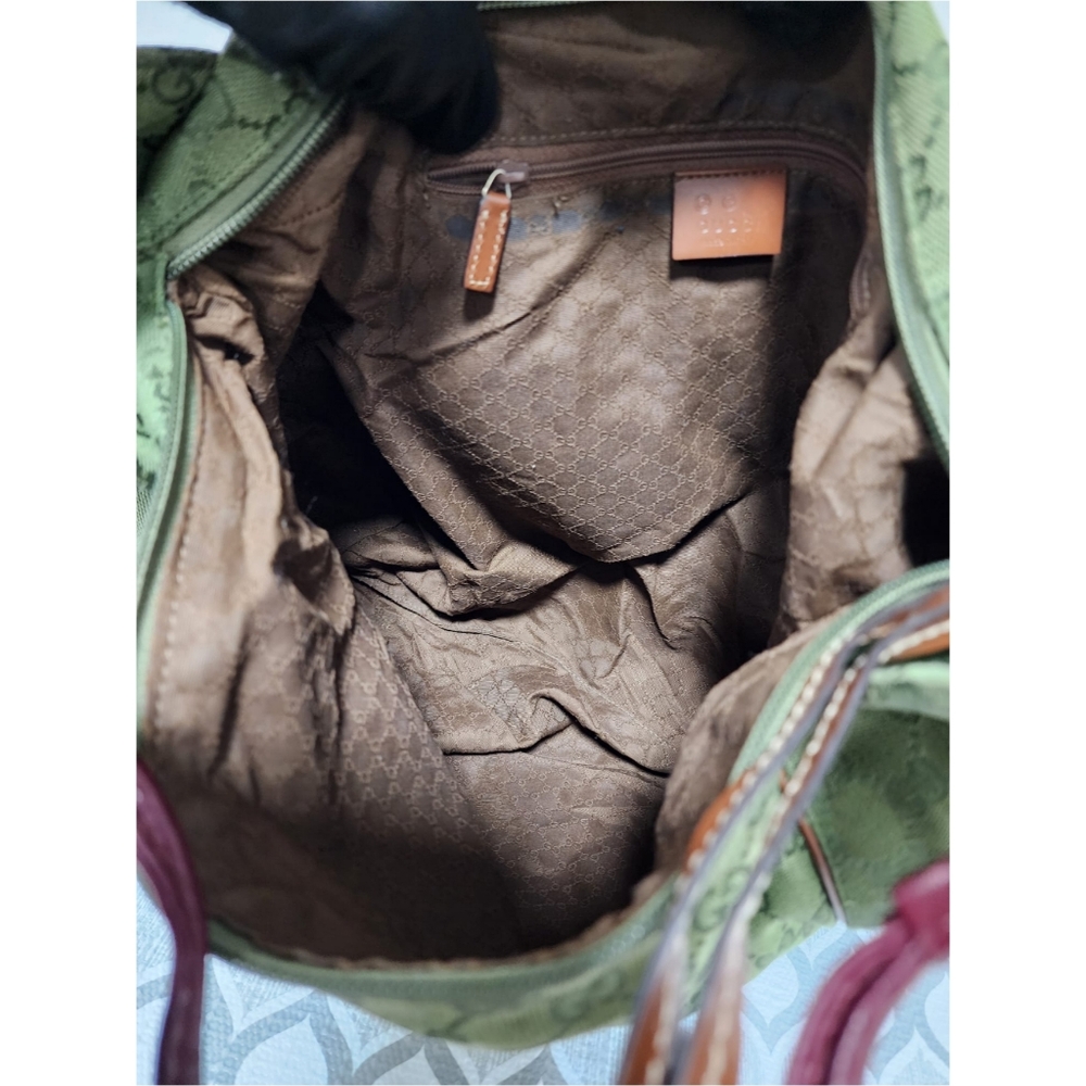 Gucci GG Canvas Zip Shoulder Bag Green/Brown - Picture 12 of 13